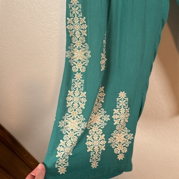 Sundance Teal Wide Leg Crop Embroidered Boho Pants Size Small - Picture 2 of 11